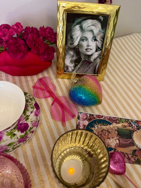 Charming vintage decor for a Dolly Parton themed tea party in Nashville, perfect for bachelorette celebrationsPicture